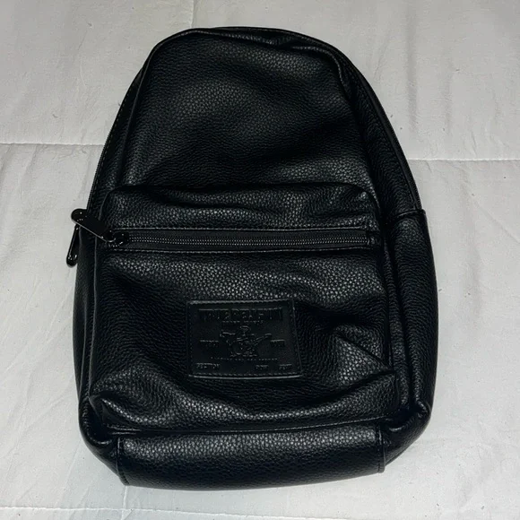 True Religion small black leather backpack with branded canvas strap EUC - Picture 1 of 8